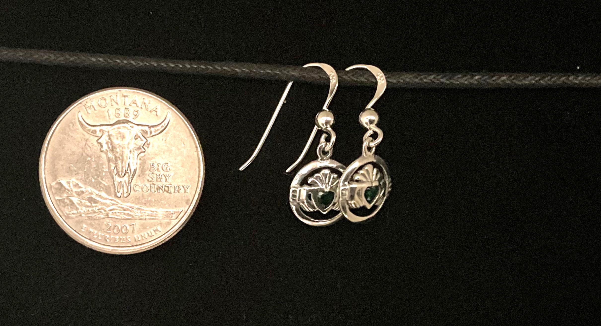 Orecchini Pendenti Celtico Claddagh In Argento Sterling 925 - Portafortuna Irlandesi Con Cuore Rosso