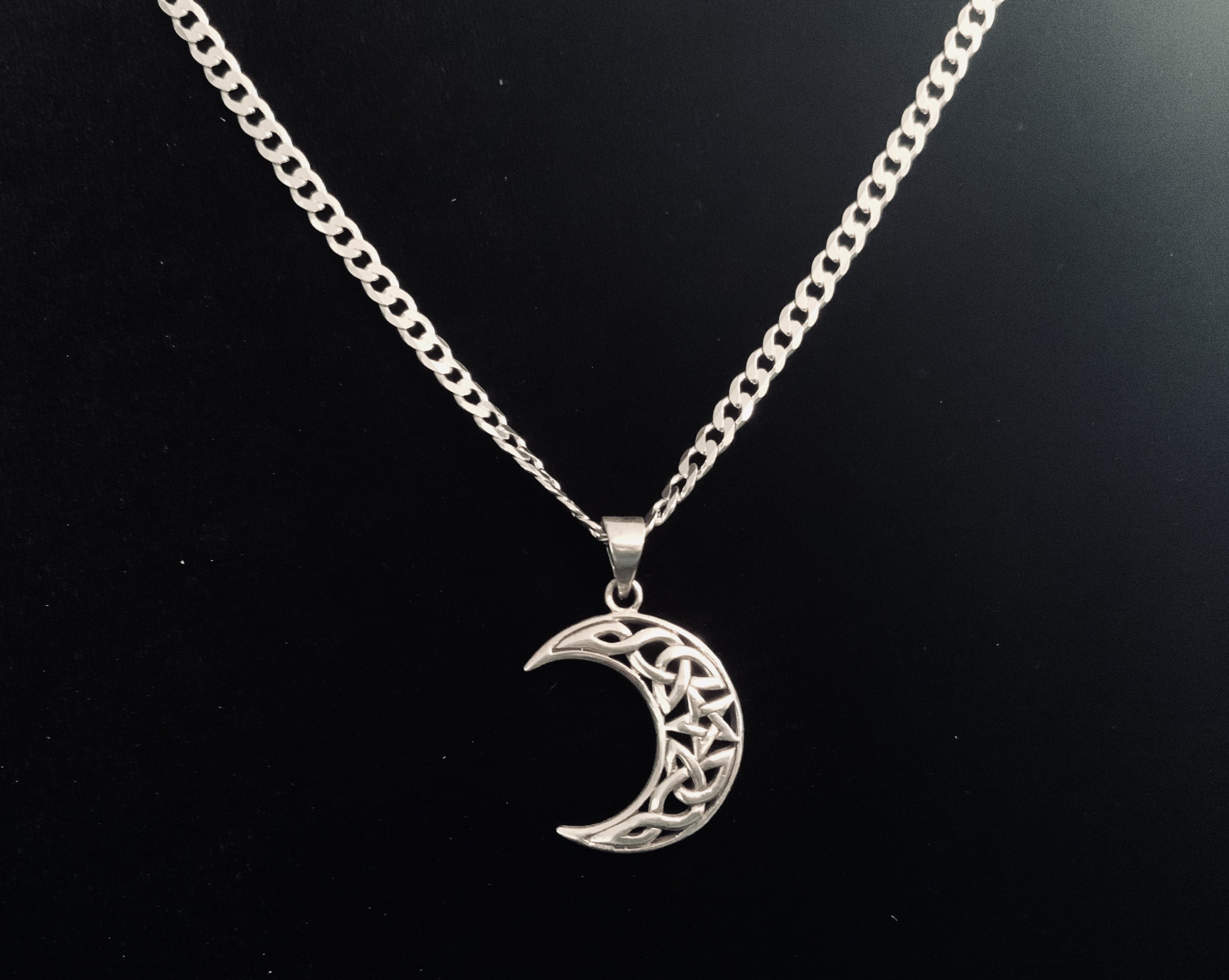 Handcast 925 Sterling Silver Irish Celtic Crescent Moon Pendant + Free ...