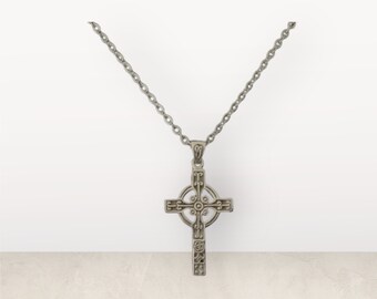 Handcast 925 Sterling Silver Irish Celtic Cross Pendant + Free Chain Necklace