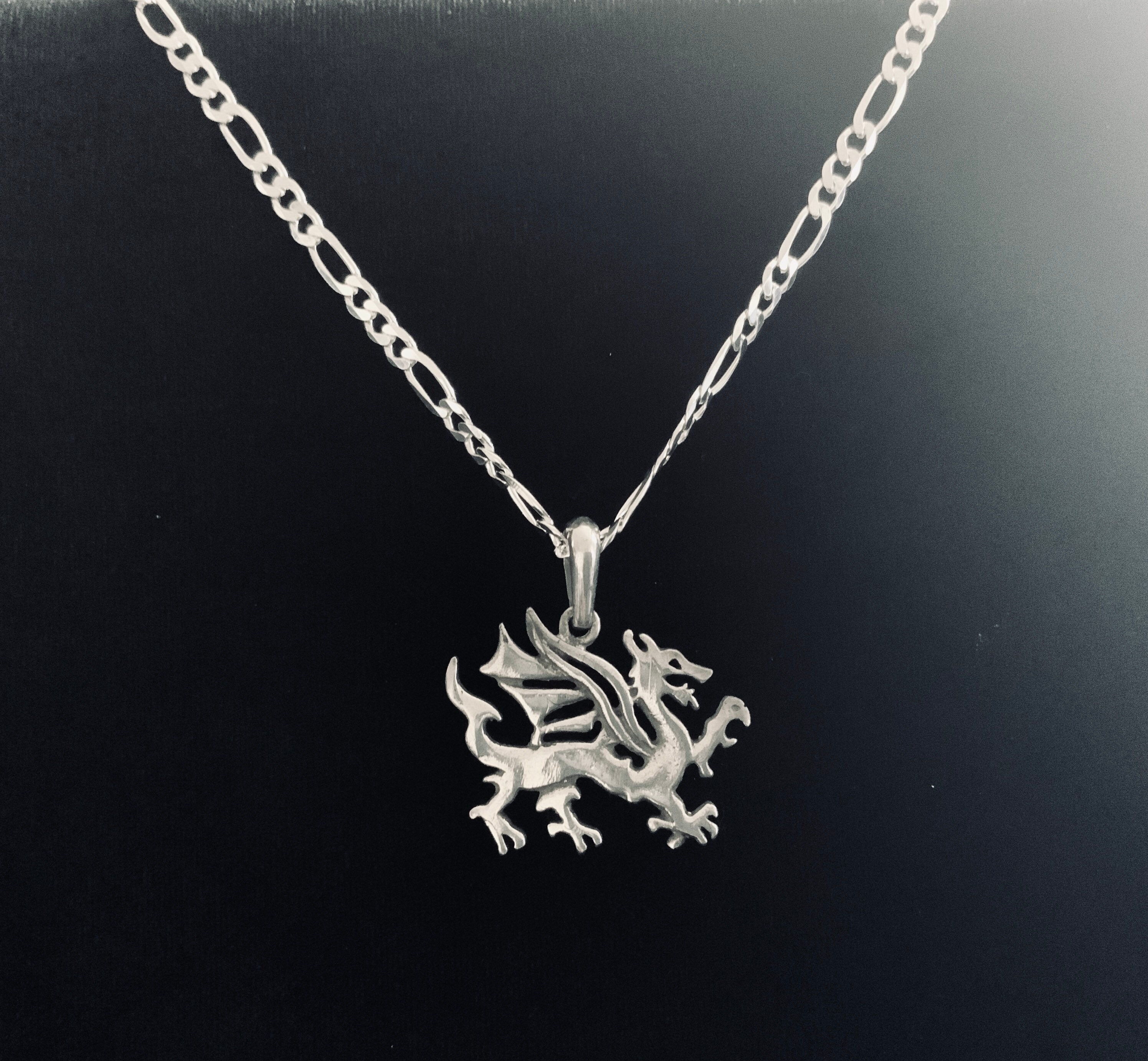 Large Handcast 925 Sterling Silver Welsh Dragon Pendant Free Etsy