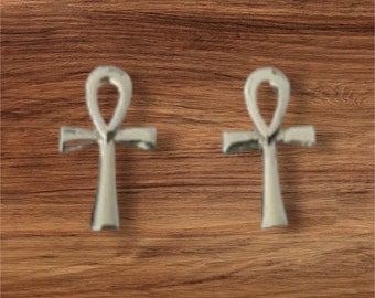 Handcast 925 Sterling Silver Egyptian Ankh Key of Life Stud Post Earrings