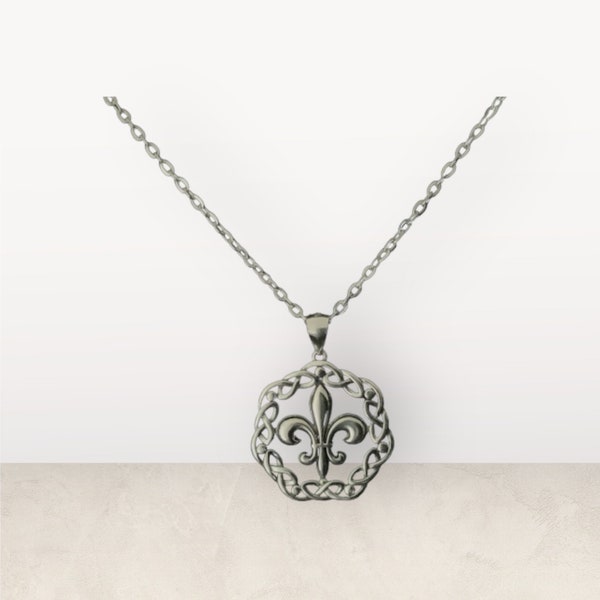 Handcast 925 Sterling Silver Fleur de Lis Fleur de Lys Celtic Weave Pendant + Free Chain
