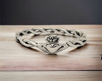 Handcast 925 Sterling Silver Irish Celtic Claddagh Claddaugh Ring Band ...