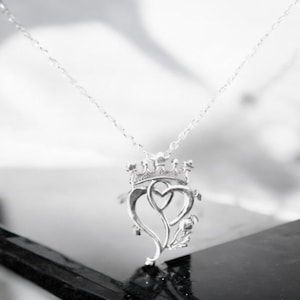 Large Handcast 925 Sterling Silver Scottish Luckenbooth Thistle Heart Pendant + Free Chain Outlander