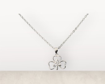 Handcast 925 Sterling Silver Irish Lucky Shamrock 3-Leaf Clover Celtic Trinity Triquetra Knot Pendant Necklace + Free Chain