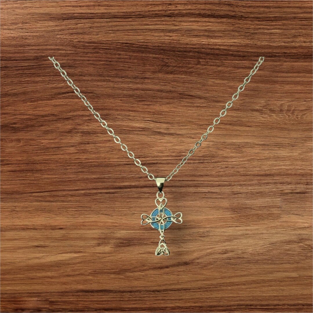 Handcast 925 Sterling Silver Celtic Knot Cross Pendant Necklace Blue ...