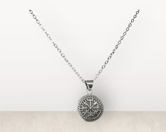 Handcast 925 Sterling Silver Norse Viking Compass Vegvisir Pendant Necklace + Free Chain