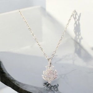 Handcast 925 Sterling Silver Scottish Thistle Pendant Necklace + Free Chain Outlander