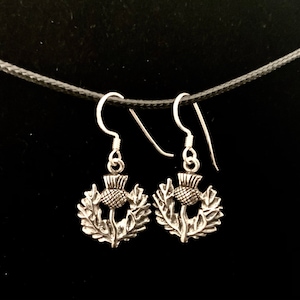 Handcast 925 Sterling Silver Scottish Thistle Dangle Earrings Outlander