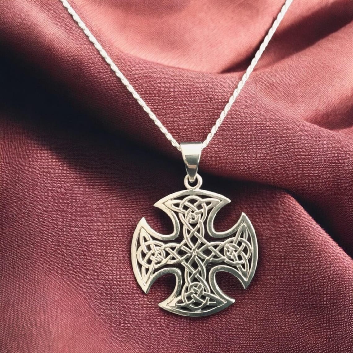 Handcast 925 Sterling Silver Equal Sided Celtic Cross Pendant Necklace ...