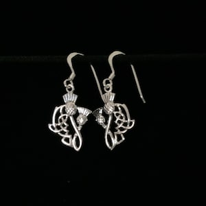 Handcast 925 Sterling Silver Scottish Thistle Dangle Earrings Outlander