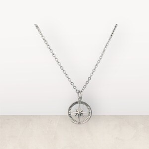 Handcast 925 Sterling Silver Compass Pendant + Free Chain Necklace