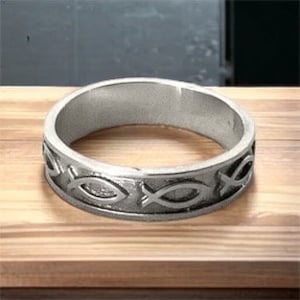 Handcast 925 Sterling Silver Christian Jesus Fish Ichthys Ring