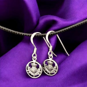 Handcast 925 Sterling Silver Scottish Thistle Dangle Earrings Outlander