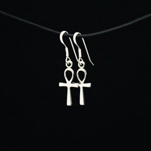 Handcast 925 Sterling Silver Egyptian Ankh Key of Life Dangle Earrings