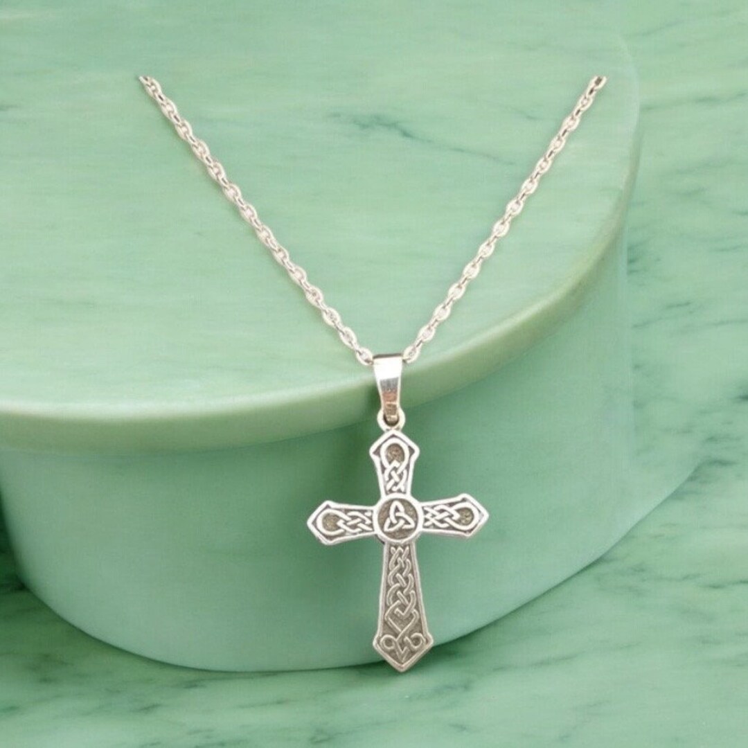 Large Handcast 925 Sterling Silver Celtic Trinity Triquetra Knot Cross ...