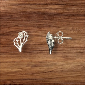Handcast 925 Sterling Silver Scottish Thistle Stud Post Earrings Outlander