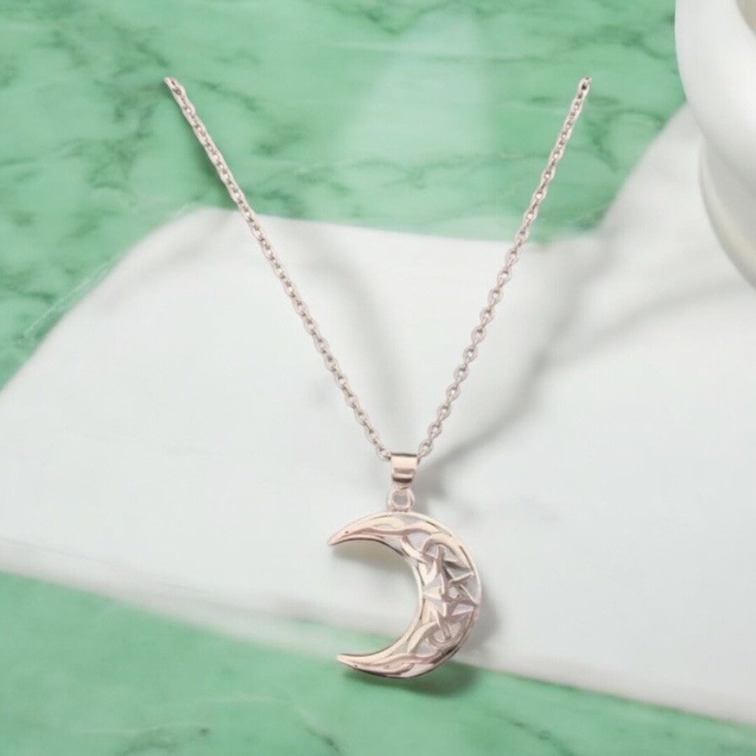 Handcast 925 Sterling Silver Irish Celtic Crescent Moon Pendant + Free ...