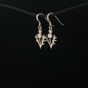 Handcast 925 Sterling Silver Scottish Thistle Dangle Earrings