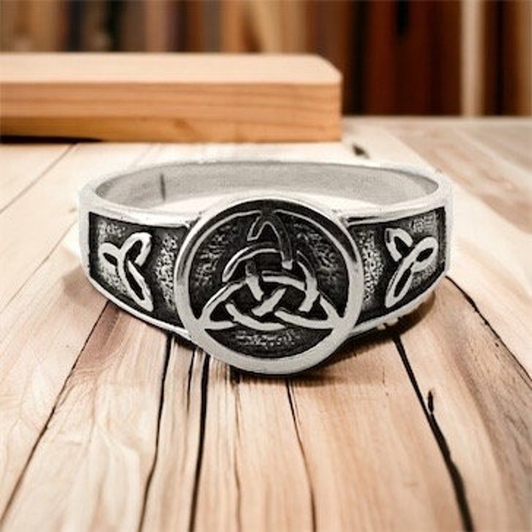 Handcast 925 Sterling Silver Irish Celtic Trinity Triquetra Knot Ring ...