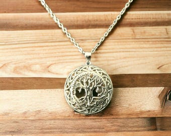 Large Handcast 925 Sterling Silver Celtic Tree of Life Pendant + Free Chain