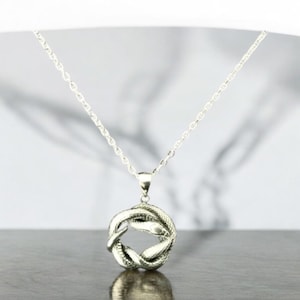 Handcast 925 Sterling Silver Entwined Snake Pendant Necklace + Free Chain