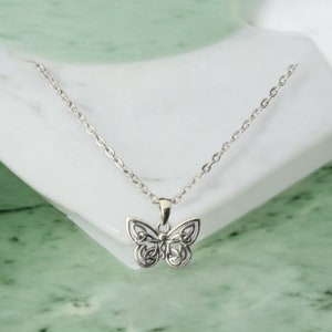 Handcast 925 Sterling Silver Celtic Butterfly Pendant Necklace + Free Chain