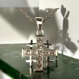 Handcast 925 Sterling Silver Crusader Cross / Jerusalem Cross Amethyst Pendant Necklace + Free Chain