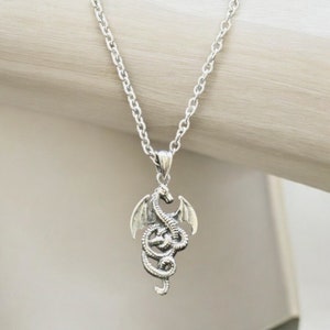 Handcast 925 Sterling Silver Medieval Dragon Pendant Necklace + Free Chain