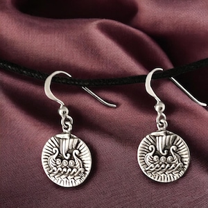 Handcast 925 Sterling Silver Viking Ship Longboat Dangle Earrings