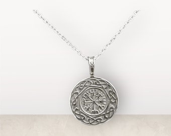 Handcast 925 Sterling Silver Norse Viking Compass Vegvisir Pendant Necklace + Free Chain