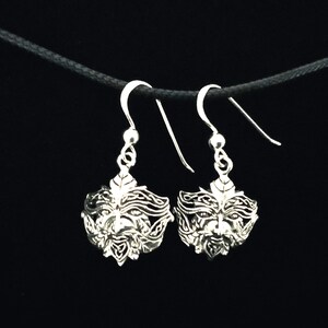 Handcast 925 Sterling Silver Celtic Green Man Dangle Earrings