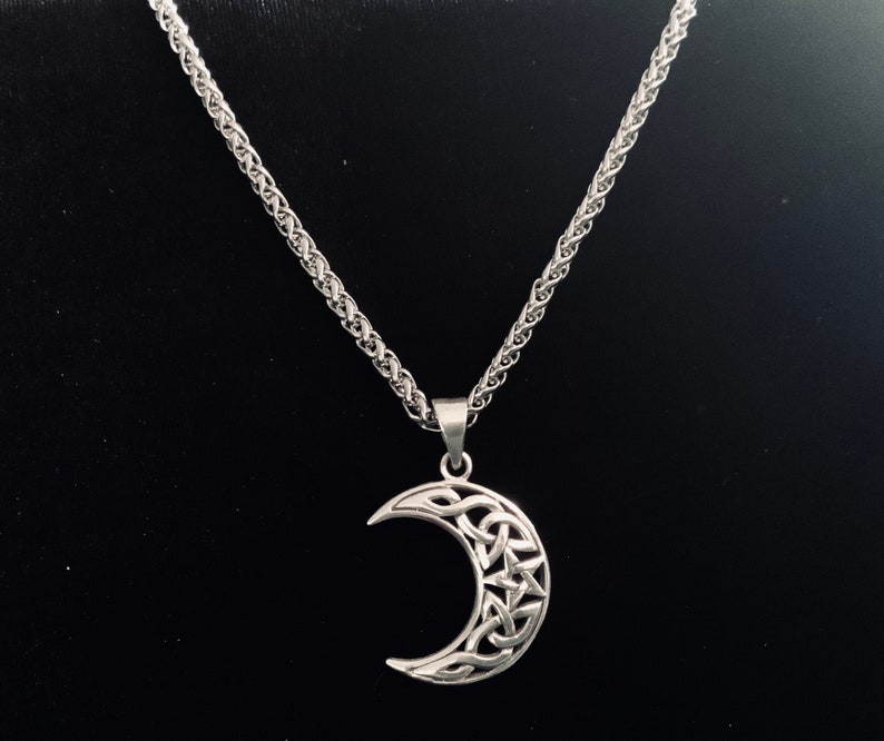 Handcast 925 Sterling Silver Irish Celtic Crescent Moon Pendant + Free ...