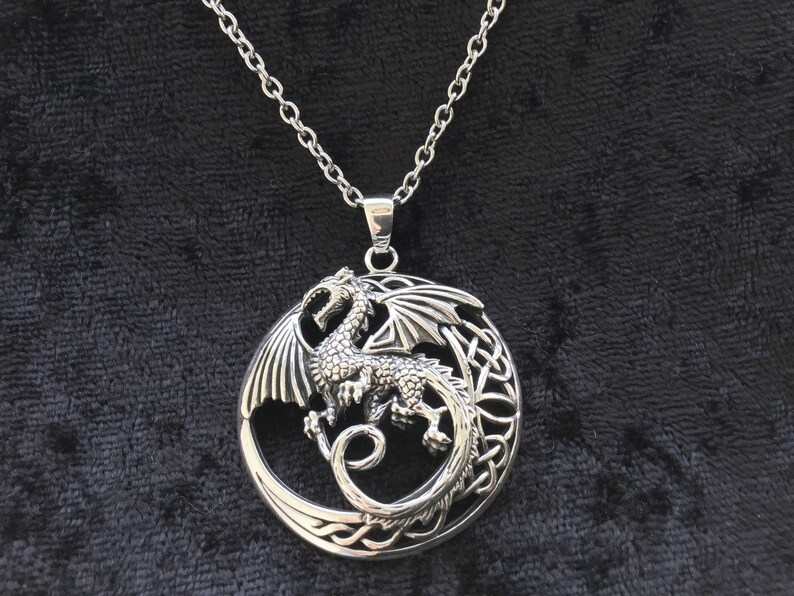 Handcast 925 Sterling Silver Celtic Dragon Pendant Necklace - Etsy