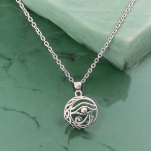 Handcast 925 Sterling Silver Celtic Crescent Moon Egyptian Eye of Horus Pendant + Free Chain