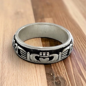 Handcast 925 Sterling Silver Irish Celtic Claddagh Claddaugh Spinner Spin Fidget Ring Band Wedding Love Loyalty Friendship
