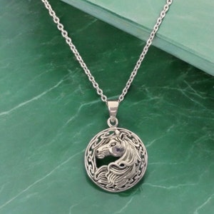 Handcast 925 Sterling Silver Irish Celtic Horse Epona Pendant + Free Chain
