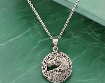 Handcast 925 Sterling Silver Irish Celtic Horse Epona Pendant + Free Chain