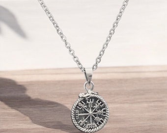 Handcast 925 Sterling Silver Norse Viking Compass Vegvisir Pendant Necklace + Free Chain