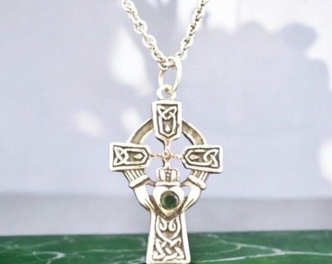Handcast 925 Sterling Silver Irish Celtic Claddagh Cross Pendant W ...
