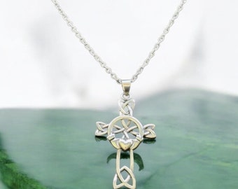 Sterling Silver Irish Claddagh Cross Pendant Necklace, Unisex Design