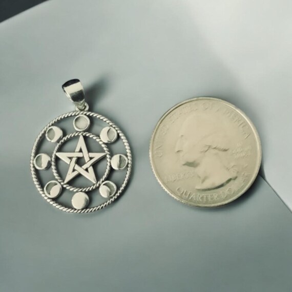 Handcast 925 Sterling Silver Pentacle Pentagram Moon Phases
