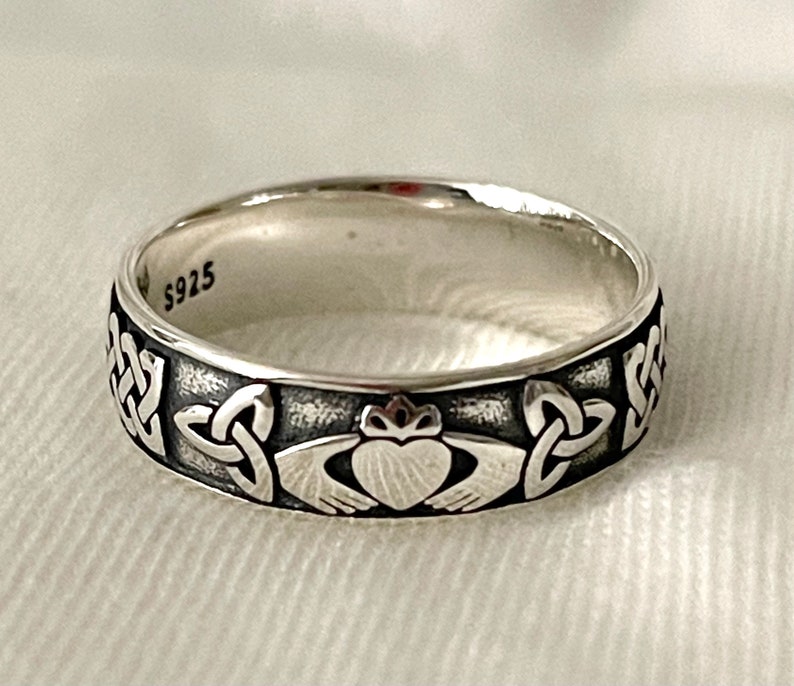 Handcast 925 Sterling Silver Irish Celtic Claddagh Claddaugh Ring Band ...