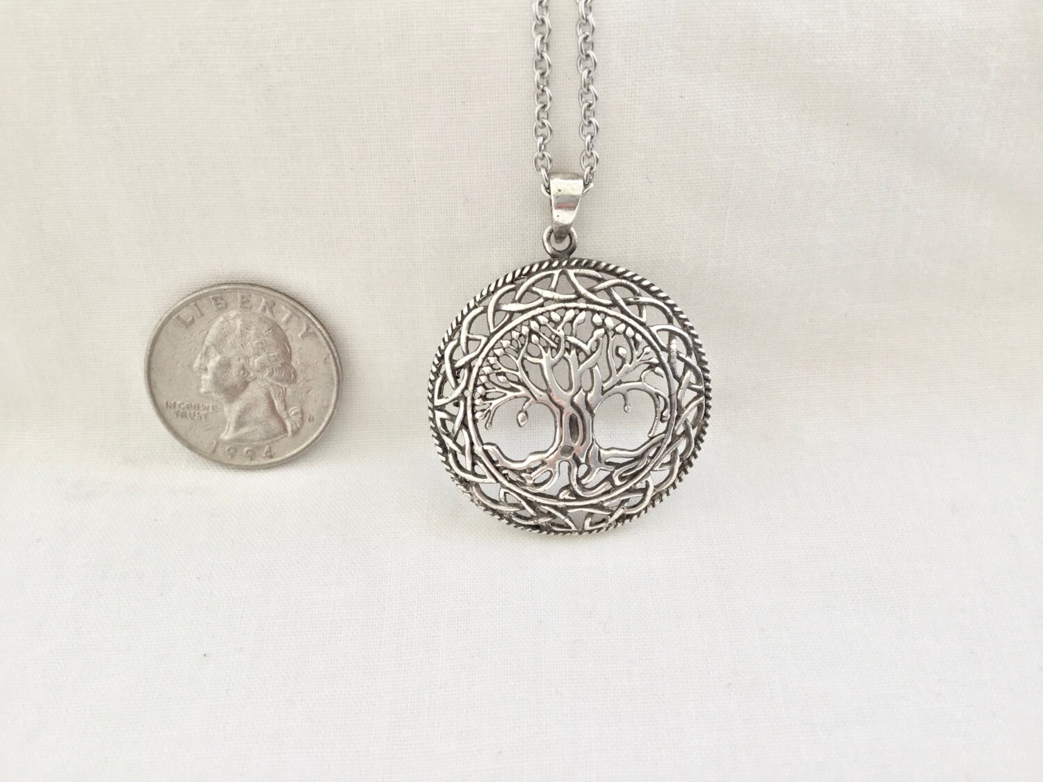 Large Handcast 925 Sterling Silver Celtic Tree of Life Pendant + Free ...