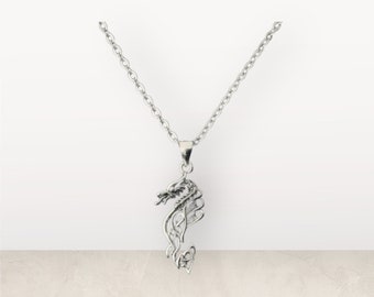 Handcast 925 Sterling Silver Celtic Dragon Pendant Necklace + Free Chain