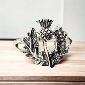 Handcast 925 Sterling Silver Scotland Scottish Thistle Ring Outlander