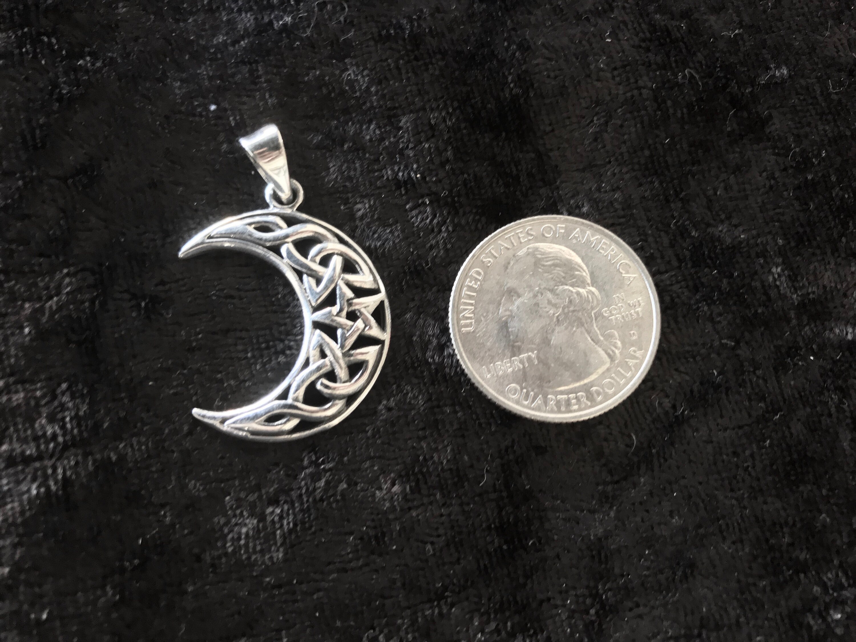 Handcast 925 Sterling Silver Irish Celtic Crescent Moon Pendant + Free ...