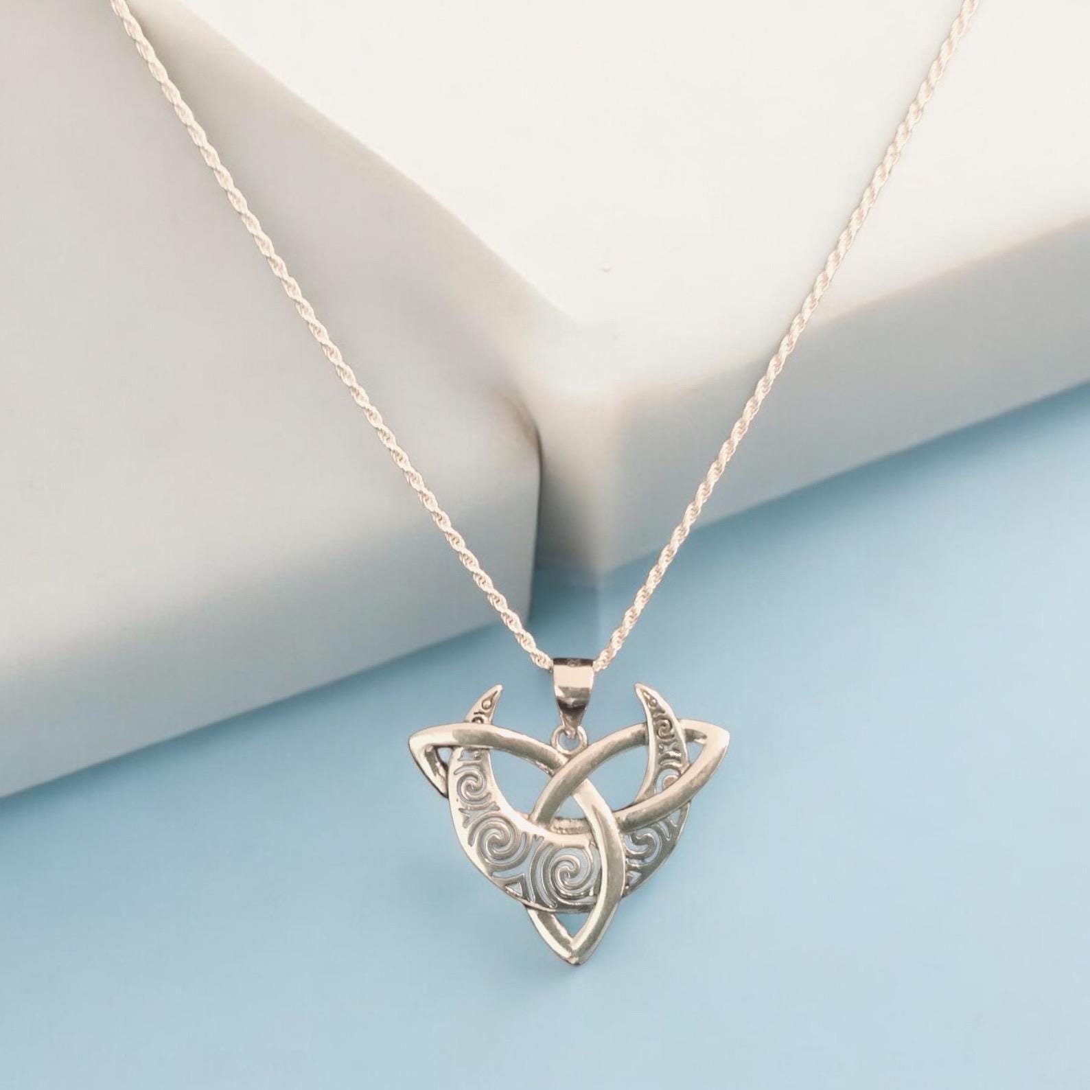 Sterling Silver Celtic Triquetra Moon Pendant Necklace - Etsy