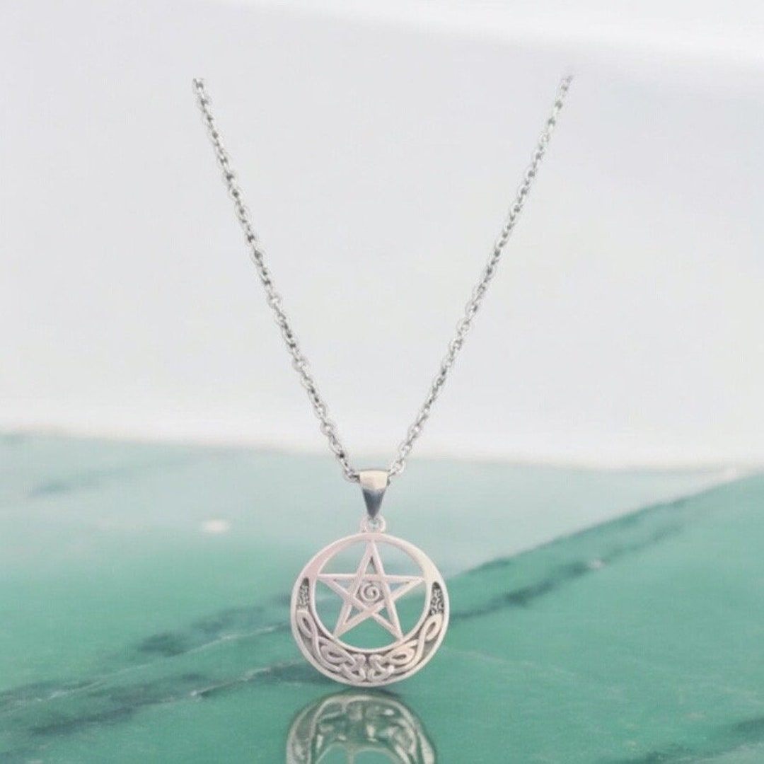 Handcast 925 Sterling Silver Pentacle Pentagram Crescent Moon Celtic ...