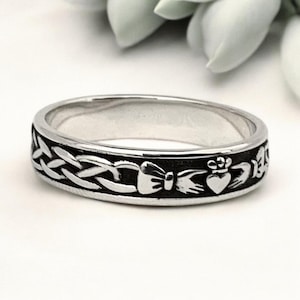 Handcast 925 Sterling Silver Irish Celtic Claddagh Claddaugh Ring Band ...